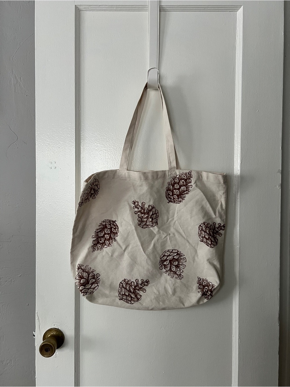 Canvas Pinecone Print Tote Bag - Cream